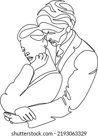 one line drawing of hugging couple vector minimalism. Single hand drawn continuous of man and woman in romantic moment.