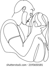 one line drawing of hugging couple vector minimalism. Single hand drawn continuous of man and woman in romantic moment.