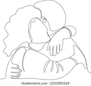 one line drawing hugging couple vector minimalism  Single hand drawn continuous man   woman in romantic moment  Vector illustration