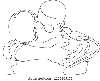 one line drawing of hugging couple vector minimalism. Single hand drawn continuous of man and woman in romantic moment. Vector illustration