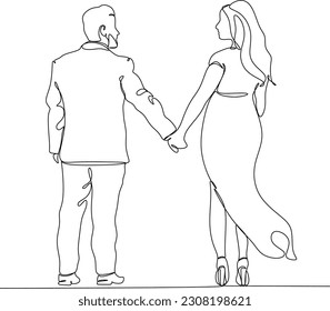One line drawing of hugging couple vector minimalism. Single hand drawn continuous of man and woman in romantic moment.