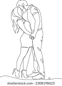 One line drawing of hugging couple vector minimalism. Single hand drawn continuous of man and woman in romantic moment.