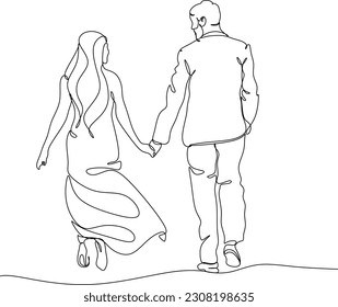 One line drawing of hugging couple vector minimalism. Single hand drawn continuous of man and woman in romantic moment.