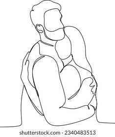 one line drawing of hugging couple vector minimalism. Single hand drawn continuous of man and woman in romantic moment.