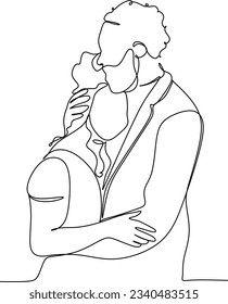 one line drawing of hugging couple vector minimalism. Single hand drawn continuous of man and woman in romantic moment.