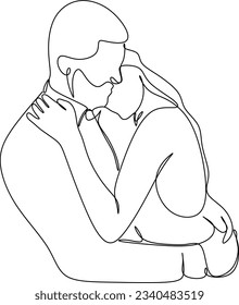 one line drawing of hugging couple vector minimalism. Single hand drawn continuous of man and woman in romantic moment.