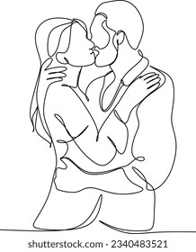 one line drawing of hugging couple vector minimalism. Single hand drawn continuous of man and woman in romantic moment.