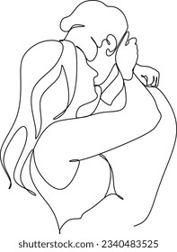 one line drawing of hugging couple vector minimalism. Single hand drawn continuous of man and woman in romantic moment.