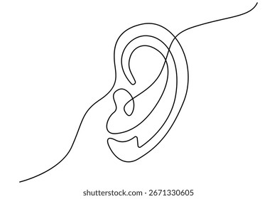 One Line Drawing of a Human Ear - Minimalistisches, durchgängiges Outline Design