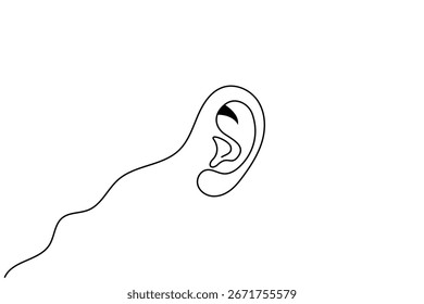 One Line Drawing of a Human Ear - Minimalist Continuous Outline Design