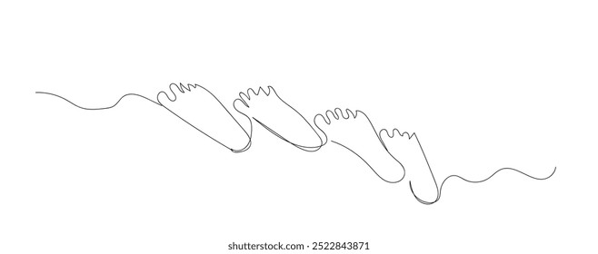 One line drawing human footprints. Steps. Physical activity of a person. Vector illustration.  National foot day concept. Hand made vector not AI.