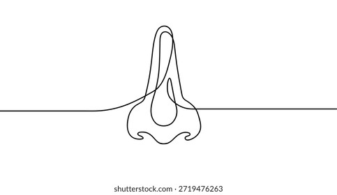 Dibujo de una línea de nariz humana, ilustración minimalista de anatomía facial, gráfico de Vector abstracto moderno simple para diseño médico.