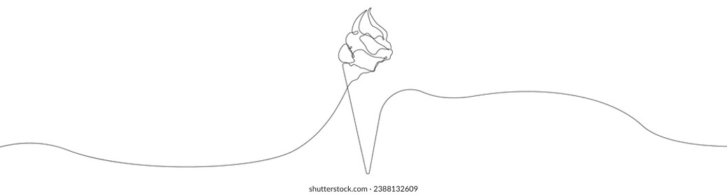 One line drawing Ice cream vector. Ice cream in a waffle cup single line vector linear icon. Ice cream on a stick outline line design.Vector illustration Ice cream cones.