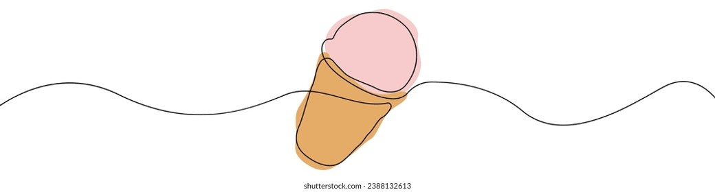 One line drawing Ice cream vector. Ice cream in a waffle cup single line vector linear icon. Ice cream on a stick outline line design.Vector illustration Ice cream cones.