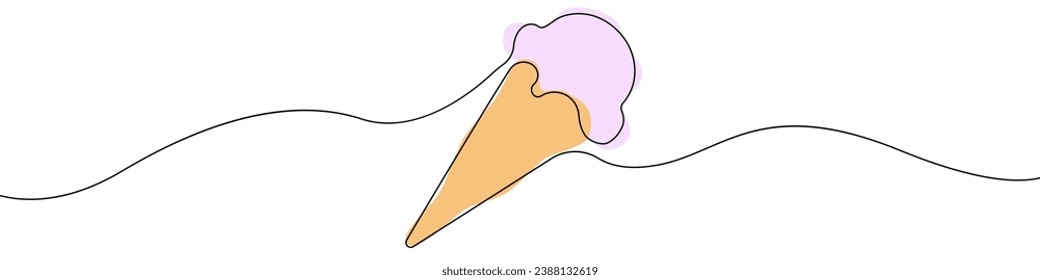 One line drawing Ice cream vector. Ice cream in a waffle cup single line vector linear icon. Ice cream on a stick outline line design.Vector illustration Ice cream cones.