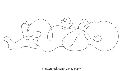 One Line Drawing Illustration Of Baby. Vector Illustration