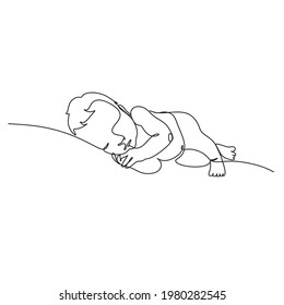 One line drawing illustration of baby. Vector illustration