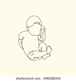 One line drawing illustration of baby. Vector illustration