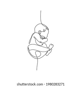 One Line Drawing Illustration Of A Baby. VectorAbstract Minimalist Line Drawing Of Small Cute Baby Sleeping