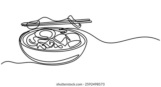 One line Drawing or illustration of a plate full of spaghetti, One line Drawing or illustration of ramen in a bowl, Spaghetti Line Icon, Chinese bowl and food, One line illustration of ramen bowl. 