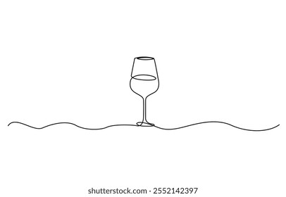 One line  Drawing or illustration of wine glass, Continuous line drawing wine glass isolated on white background. Minimalist black one line art. Vector illustration.