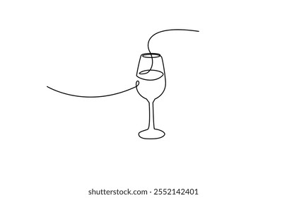 One line  Drawing or illustration of wine glass, Continuous line drawing wine glass isolated on white background. Minimalist black one line art. Vector illustration.