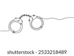 one line drawing of isolated vector object - handcuffs, On line continuous handcuffs. Line art handcuffs outline. Hand drawn vector art.one continuous line drawing handcuffs minimalist design vector