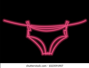 one line drawing of isolated vector object - panties on rope with neon vector effect