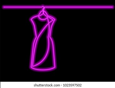 one line drawing of isolated vector object - woman dress on hanger with neon vector effect