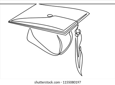one line drawing of isolated vector object - graduation cap