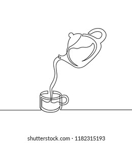 one line drawing of isolated vector object - coffee cup and jar