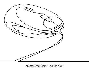 one line drawing of isolated vector object - wired computer mouse