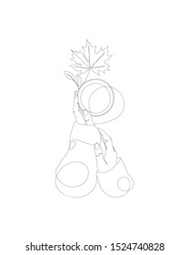one line drawing of isolated vector object - maple leaf, a cup of coffee, cozy atmosphere, woman's hands
