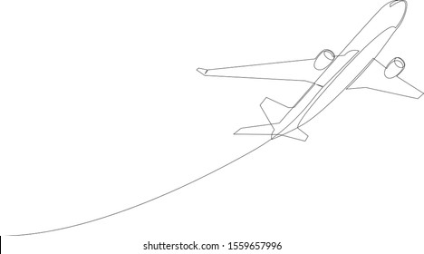 one line drawing of isolated vector object - passenger airplane