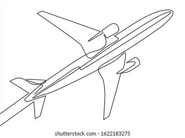 one line drawing of isolated vector object - passenger airplane