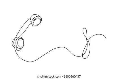 One line drawing of isolated vector object telephone receiver. Vintage retro telephone communication concept. EPS10 vector illustration. Black thin line of an old phone with a line.
