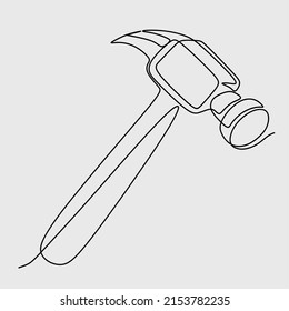 one line drawing of isolated vector object - hammer