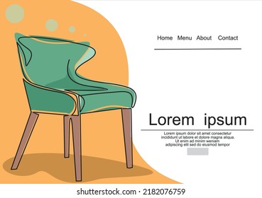 one line drawing of isolated vector object - modern chair. Can used for logo, emblem, slide show and banner. Illustration with quote template.