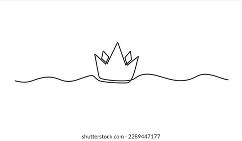 Dibujo de una línea del objeto vector aislado - corona. Dibujo continuo de una línea del símbolo de la corona de rey y majestad