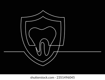 one line drawing of isolated vector object - human tooth protected