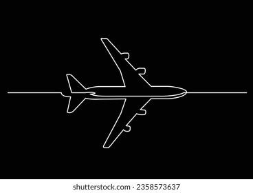 one line drawing of isolated vector object - passenger airplane