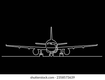 one line drawing of isolated vector object - passenger airplane