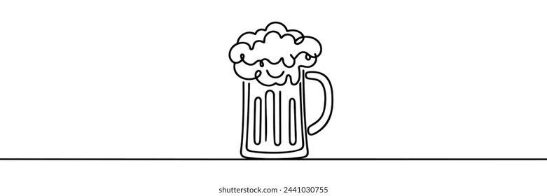 one line drawing of isolated vector object - beer pint and glass