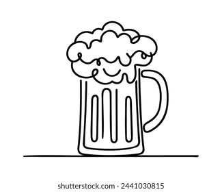 one line drawing of isolated vector object - beer pint and glass