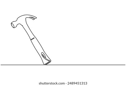 one line drawing of isolated vector object hammer Hammer construction Continuous single one line drawing illustration art vector design, Continuous one line drawing of hammer. One line of hammer.