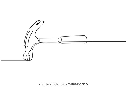 one line drawing of isolated vector object hammer Hammer construction Continuous single one line drawing illustration art vector design, Continuous one line drawing of hammer. One line of hammer.