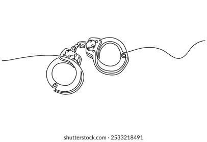 one line drawing of isolated vector object - handcuffs, On line continuous handcuffs. Line art handcuffs outline. Hand drawn vector art.one continuous line drawing handcuffs minimalist design vector