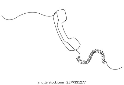 One line drawing of isolated vector object telephone receiver. Vintage retro telephone communication concept, Old telephone one line drawing continuous design minimalism. Retro phone vector.