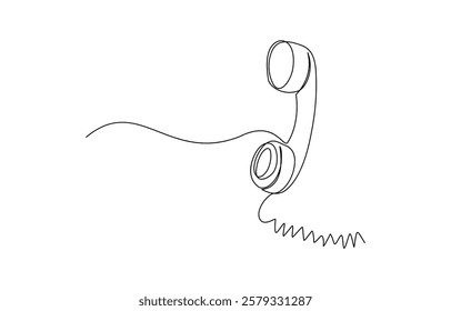 One line drawing of isolated vector object telephone receiver. Vintage retro telephone communication concept, Old telephone one line drawing continuous design minimalism. Retro phone vector.