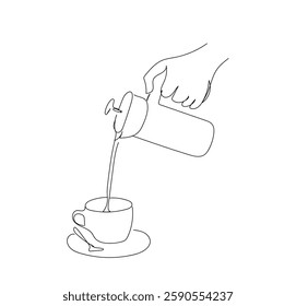 One line drawing of isolated vector object  coffee cup and jar. Coffee, resting, break, taste. Isolated image hand draw contour on a white background. Hand made vector not Al